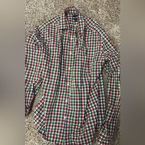 GAP Men's Red and Green Plaid Button Down Shirt